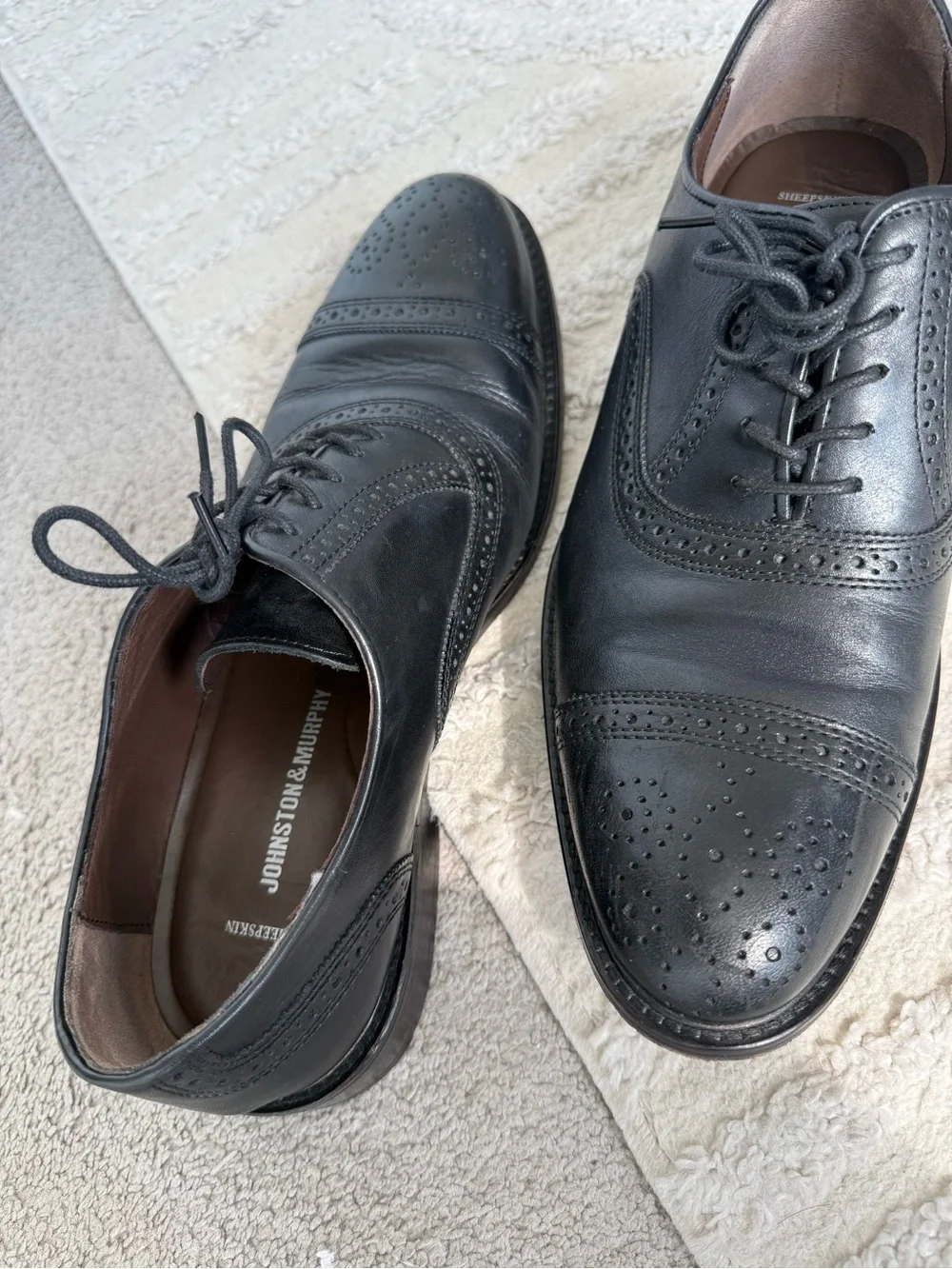 Johnston & Murphy Black Leather Wingtip Derby Oxfords